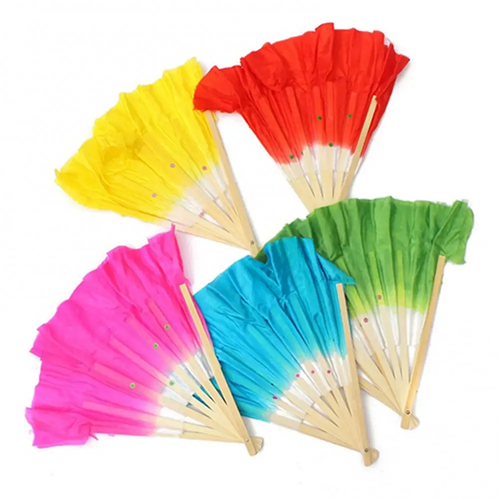 Dancing Fans Chinese Yangko Bamboo Handle Artificial Two-sided Silk Folk Art Belly Dancing Fan Gradient Color Practice Fans smile