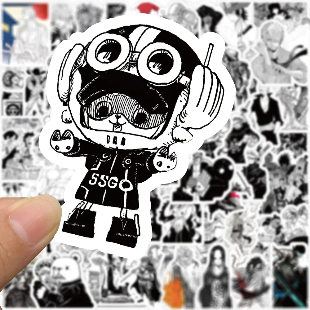 10/30/50/100pcs Black and White ONE PIECE Stickers Anime Decals Toys DIY Skateboard Car Laptop Waterproof Cool Kids Sticker Toys