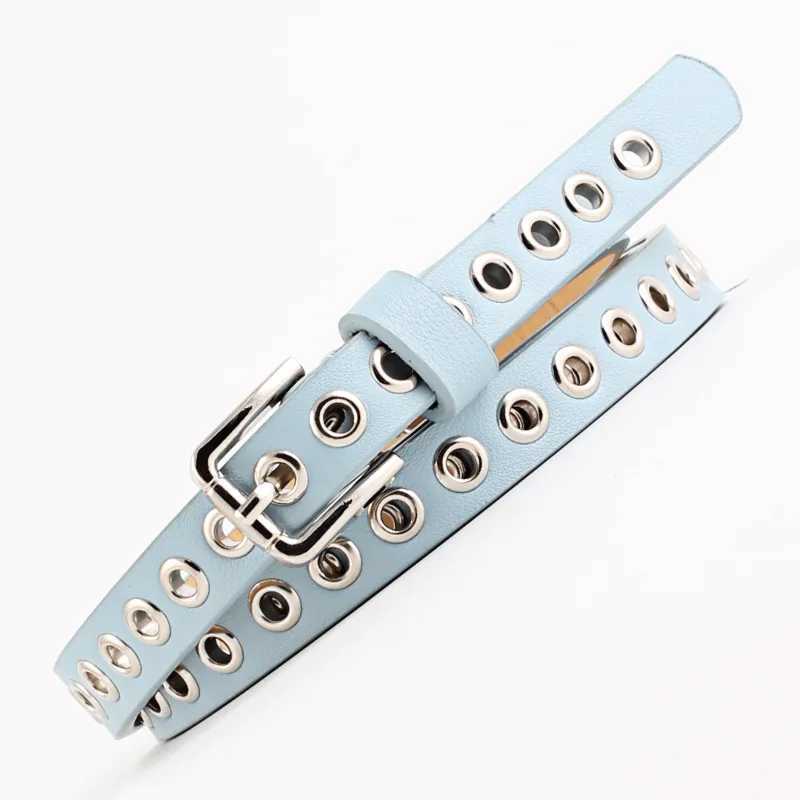 Wendai Punk Cool Metal Buckle Adjustable Double Eyes Grmet Leather Fashion Belt Jeans Dress Perforated Belt X2412091