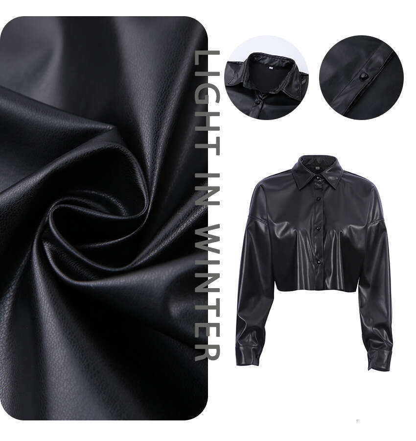shanshi leather jacket women Autumn/Winter New PU Leather Clothes Women's Street Spicy Girls' Naked Top Long Sleeve Short Shirt Motorcycle S