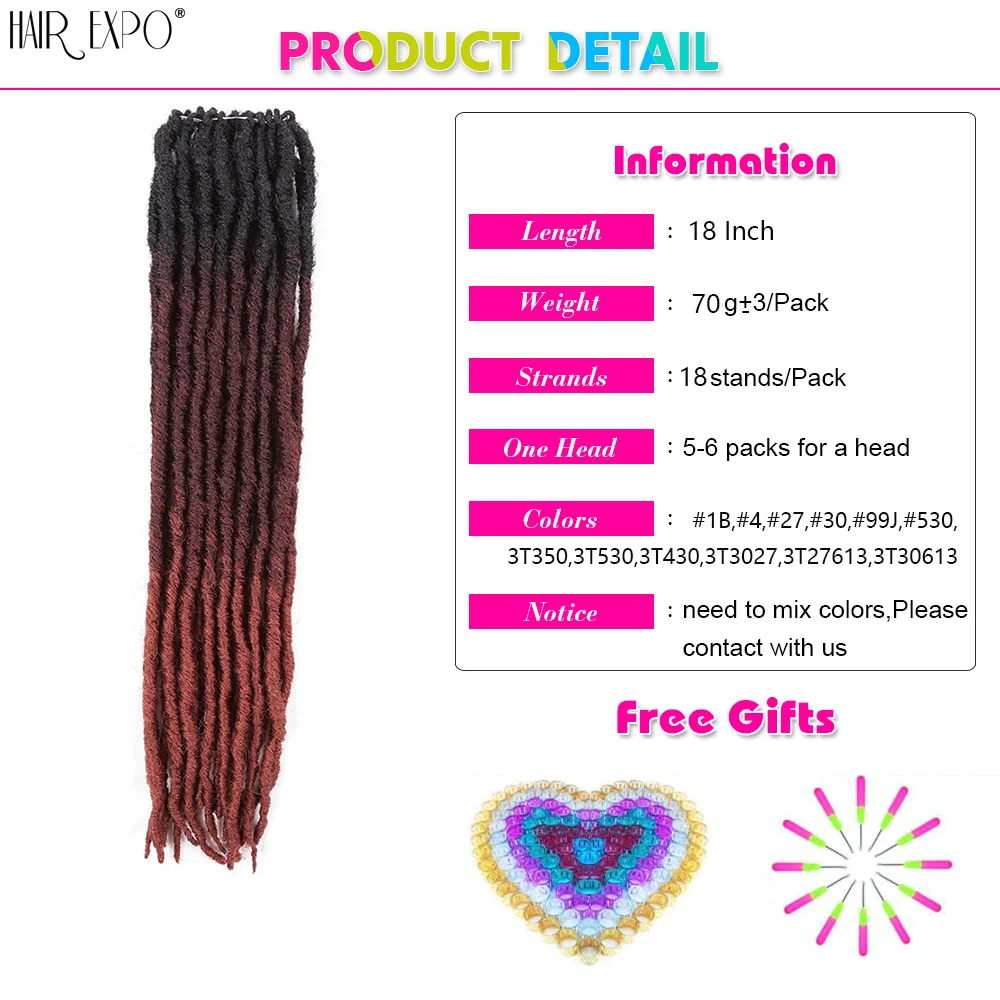 18Inch Synthetic Faux Locs Crochet Braids Hair Nature Soft Dreadlocks Hair Extensions Ombre Straight Gypsy Locs Braiding Hair