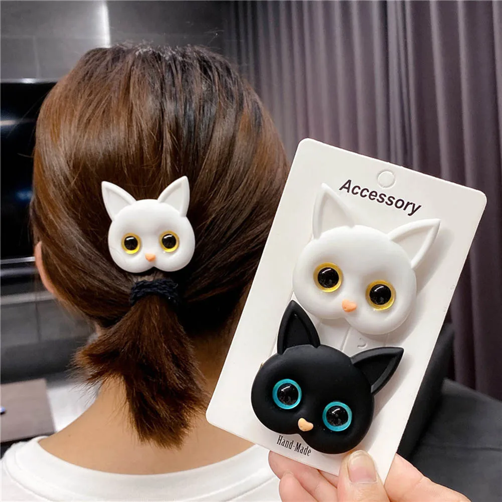 Cute New 2024 Women Cat Rubber Bands Elastic Hair Bands Korean Headwear Children For Girls Lovely Hair Accessories Ornaments smile