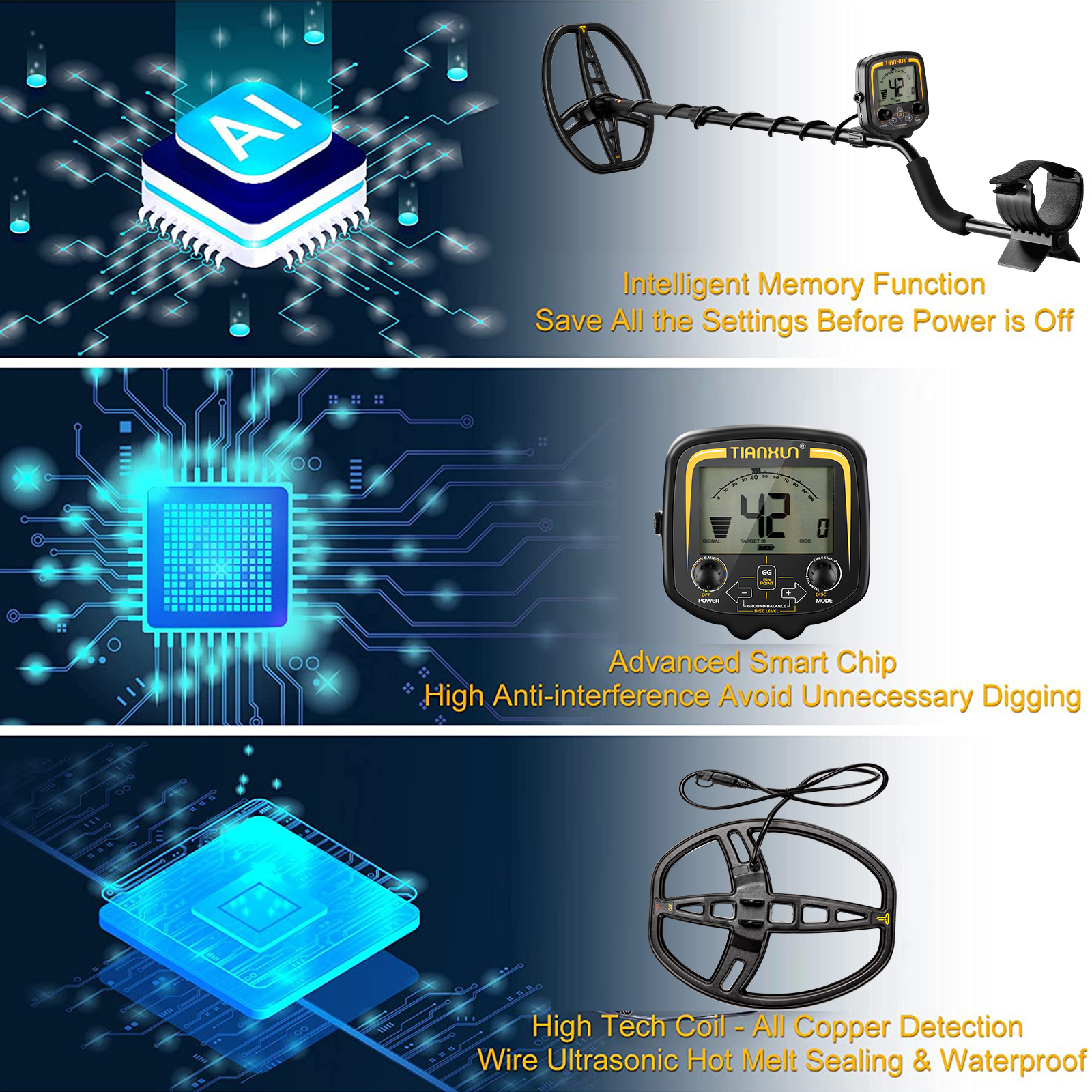 TX 850 Waterproof Professional Underground Metal Detector 12 Inch Bigger Coil Gold Digger Treasure Hunter Detecting Equipment