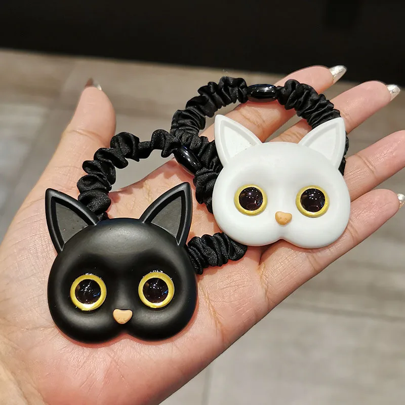 Cute New 2024 Women Cat Rubber Bands Elastic Hair Bands Korean Headwear Children For Girls Lovely Hair Accessories Ornaments smile