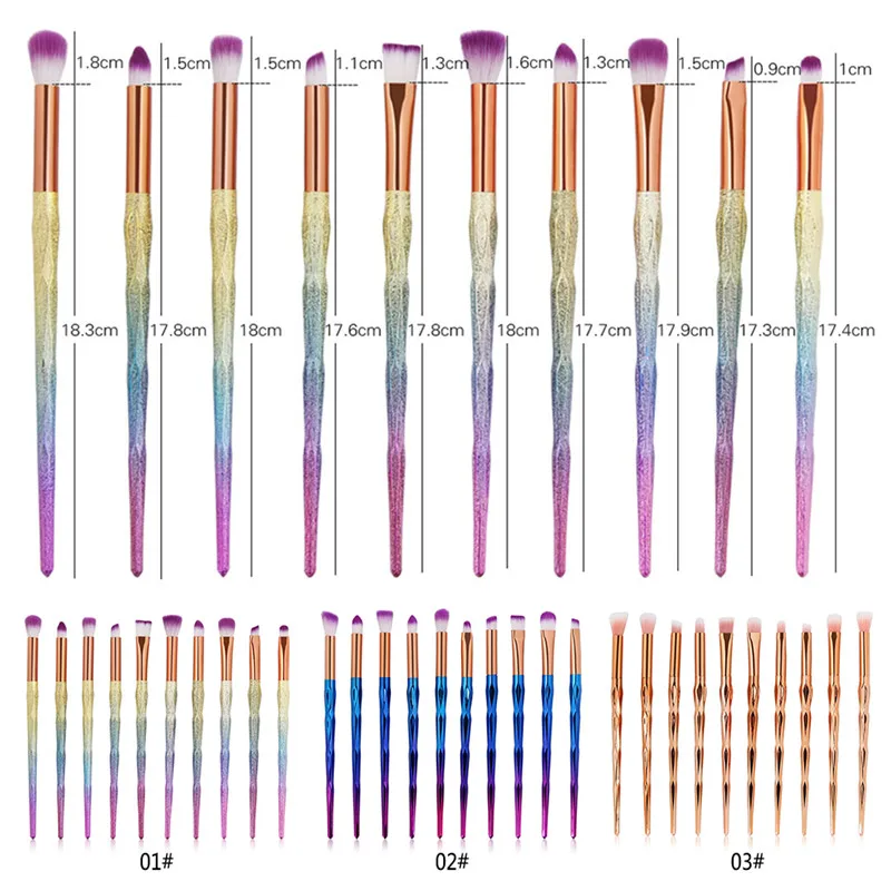 Eye Makeup Professional 10pcs/Set Brushes Set Rainbow EyeShadow Eyebrow Line Concealer Power Cosmetic Beauty Brush Tool Kit smile