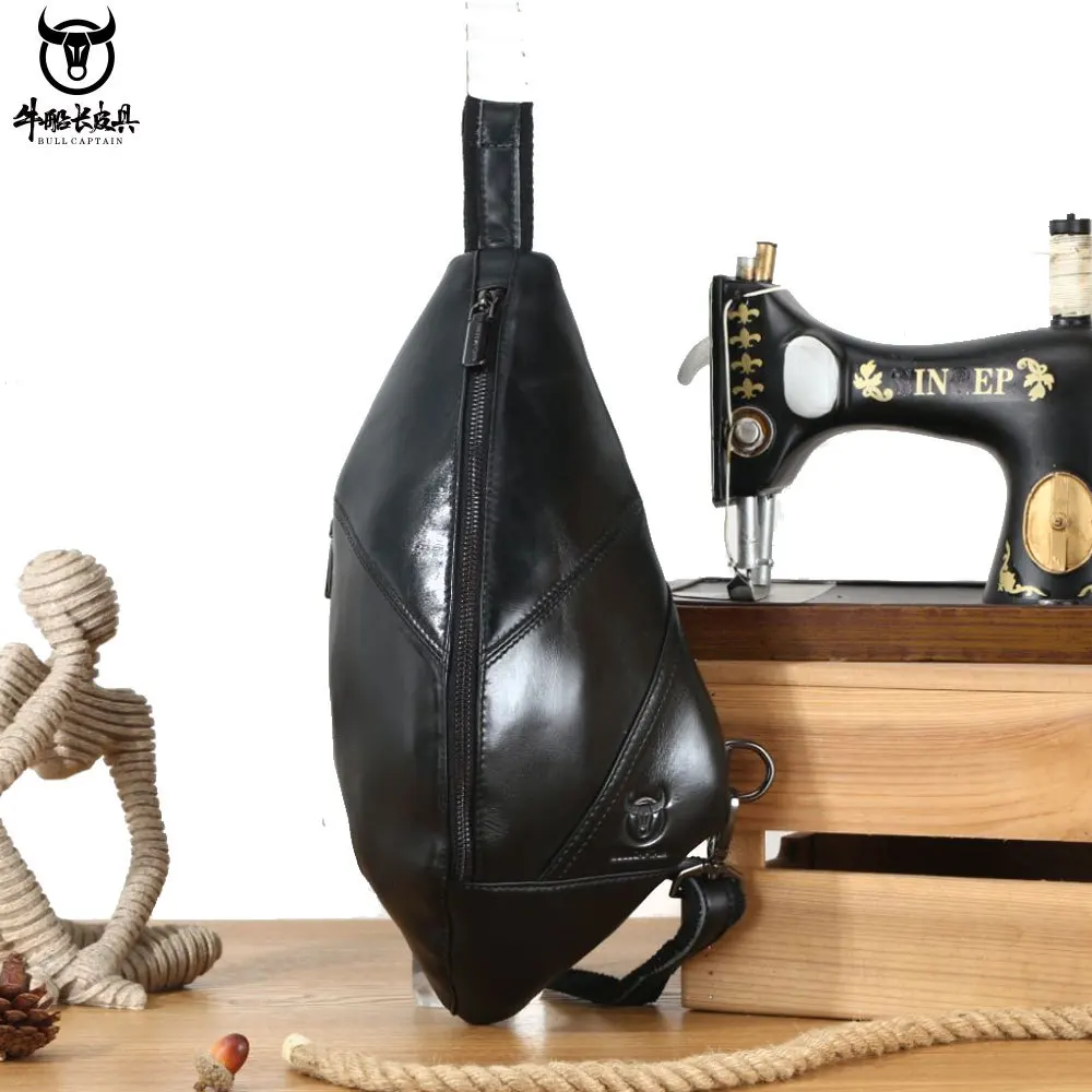 New Leather Genuine 2024 Chest Bag Men's Head Layer Cowhide Multi functional Sports Trend Front One Shoulder Crossbody Bag smile