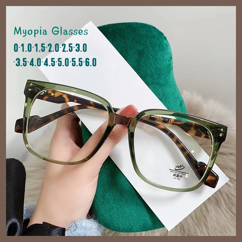 Blue ddmysmile Anti Myopia Glasses Light Green Leopard Print Myopia Optical Eyeglasses With Short-Sight Blue Light Blocking Glasses Gafas Smile