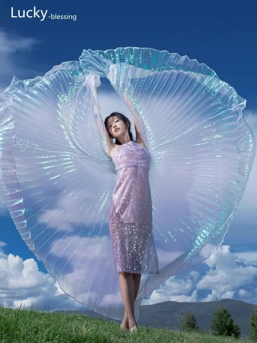 Fairy Belly Wings Dancing Performance Costume Props Women Fiesta Stage Clothing Party Dance Wear Angel Butterfly Rainbow Wings smile