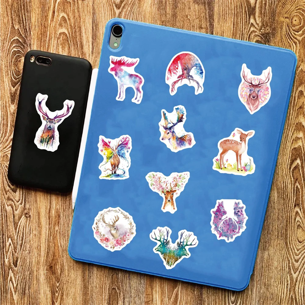 Stickers Deer 50pcs Watercolor For Notebooks Scrapbook Stationery Kscraft Cute Sticker Scrapbooking Material Craft Supplies smile