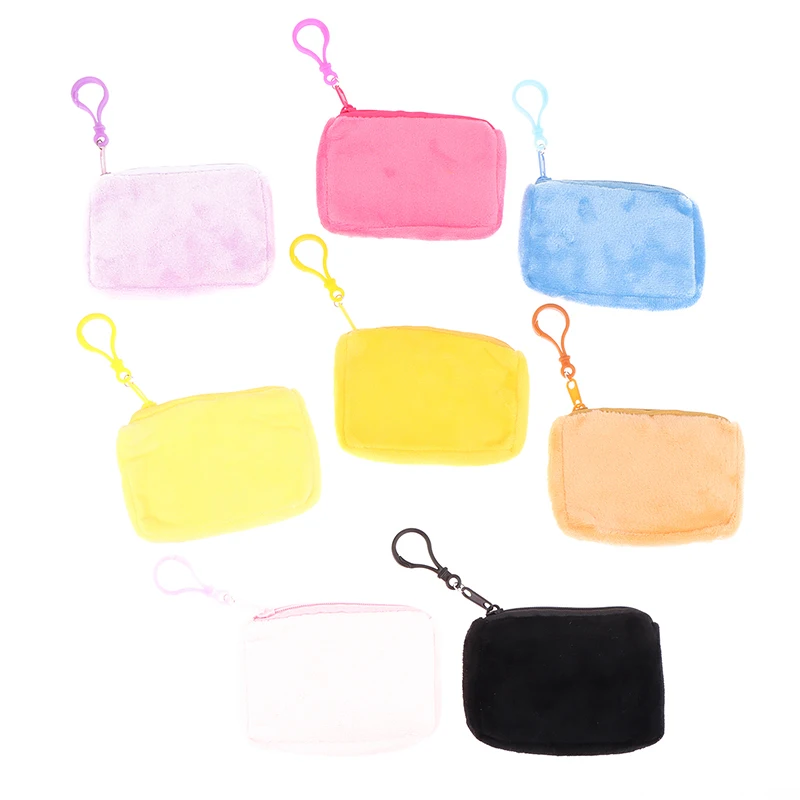 Color Candy Plush Cute Coin Purse Women Minimalist Square Change Pouch Wallet Headphone Bag Key Holder smile