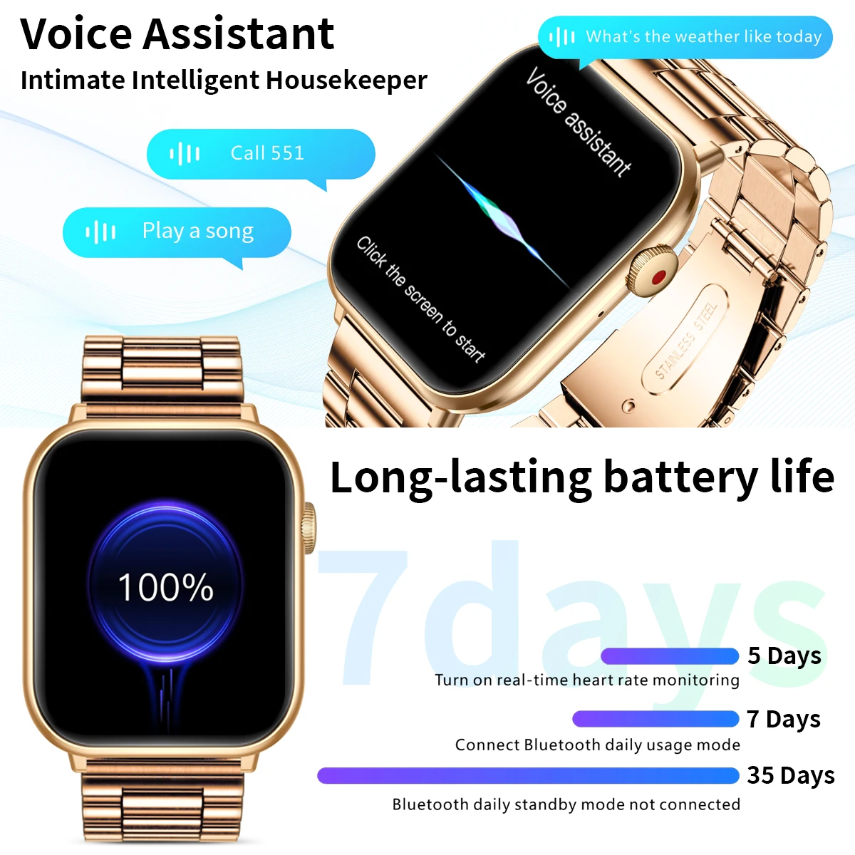 LIGE 2023 Men Smart Watch Women Bluetooth Call Watches 1.96'' Smartwatch for Android,iOS Rose Gold Luxury Ladies New Wristwatch
