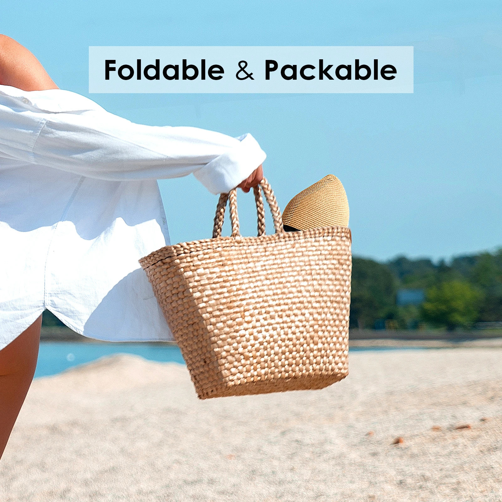 FURTALK Summer Beach Hat Women Large Straw Big Brim Sun Hats UV Protection Foldable Roll Up Floppy Cap chapeu feminino 240409