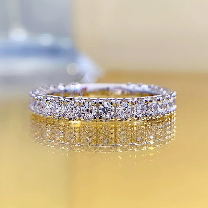 Handmade Wedding Rings High Quality Designer Genuine 100% 925 Sterling Silver Round Cut White Moissanite Diamond Party Eternity Women Engagement Band 