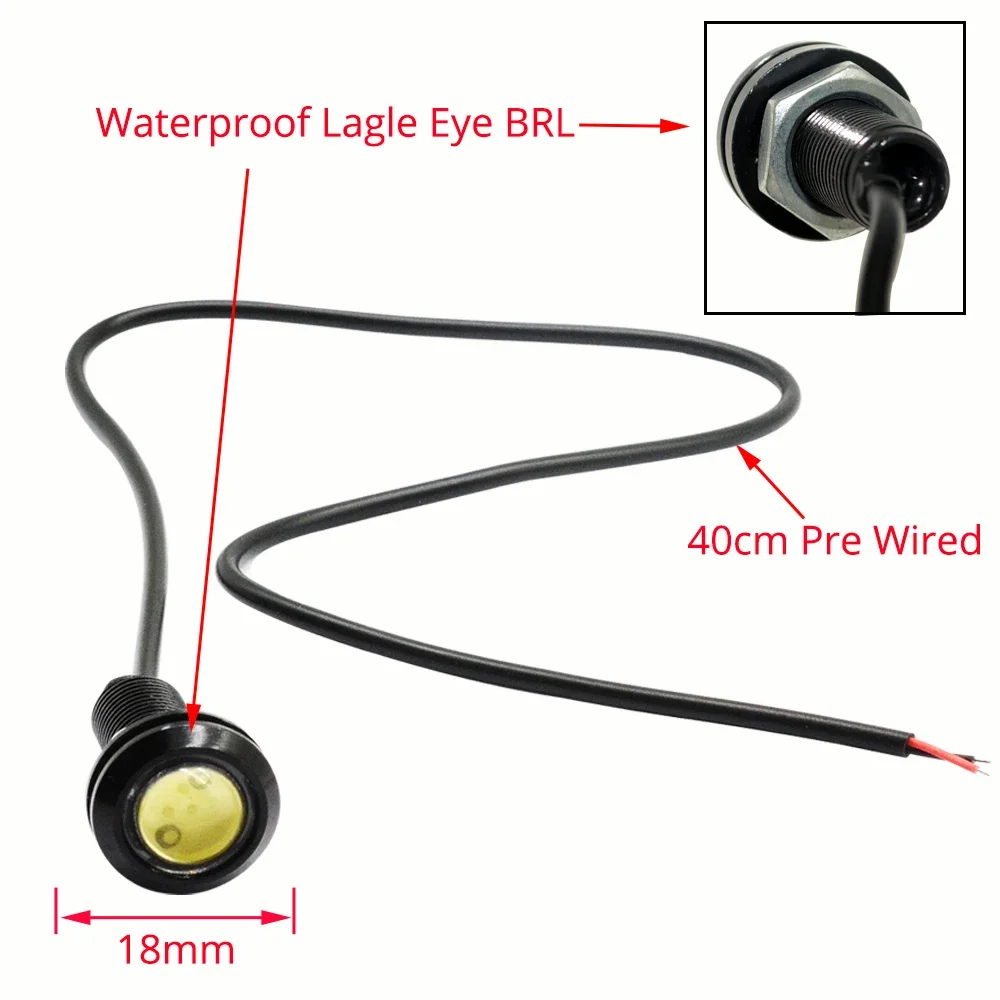 18MM Car LED Eagle Eye DRL DayTime Running Turn Signal Light Backup Reversing Parking Night DayLamp Waterproof Motor Fog Lights