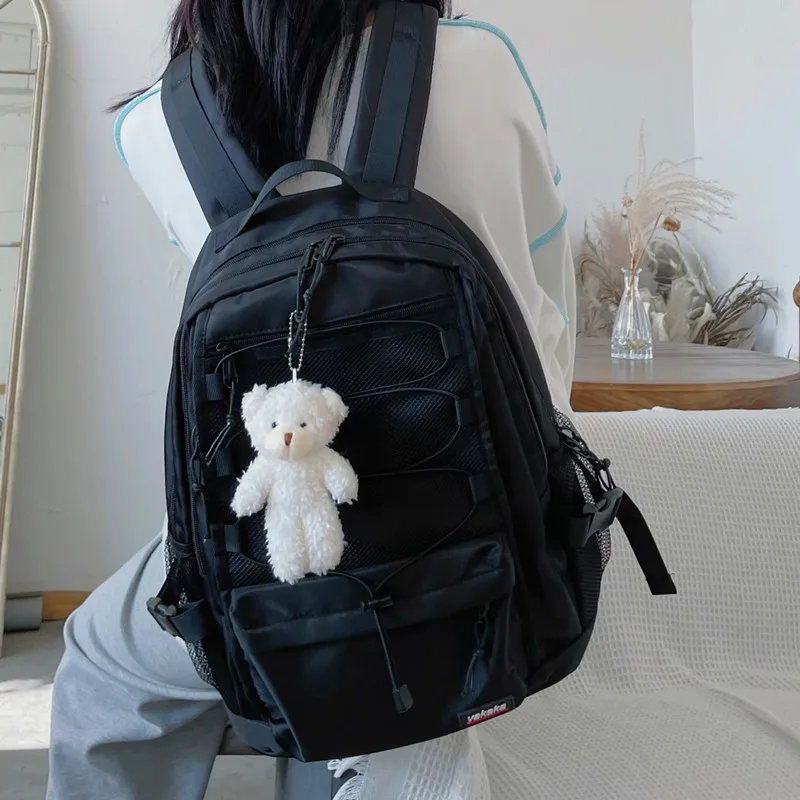 Preppy Solid ddmysmile Ins Korean Simple Backpack High-Capacity Casual Travel Schoolbag Y2k All Match Women Vintage Backpacks For Students Smile