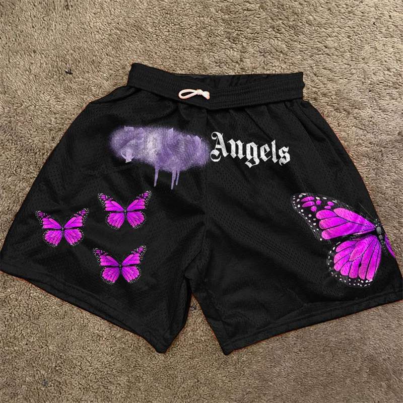 Workout Mens Athletic Gym Shorts Y2K Butterfly Print Quick Dry Breathable Shorts with Pockets Jogging Running Activewear 5 Inch smile