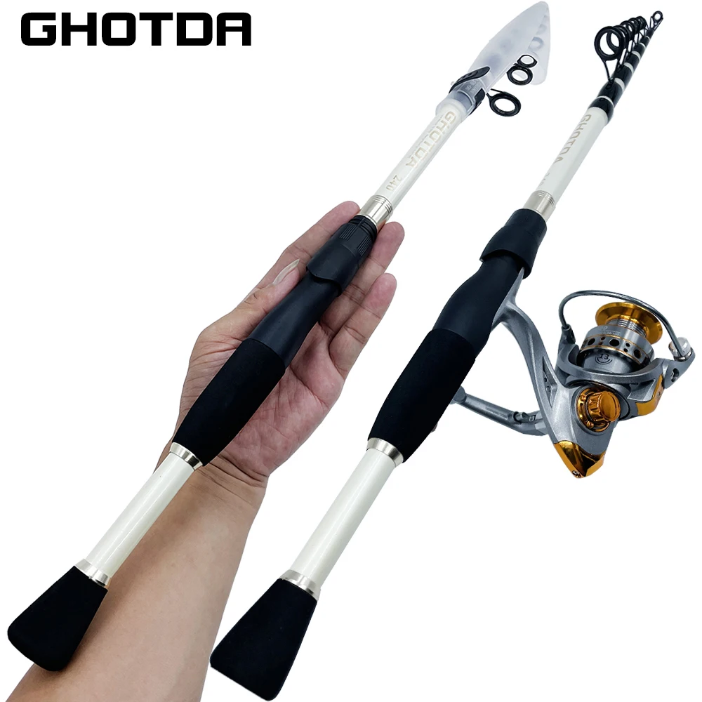 Rod Reel Fishing GHOTDA Combo Full Kit 1.6m-2.4m Telescopic Fishing Rod Casting Spinning Lure Rod With Spinning Reel Carp Set smile