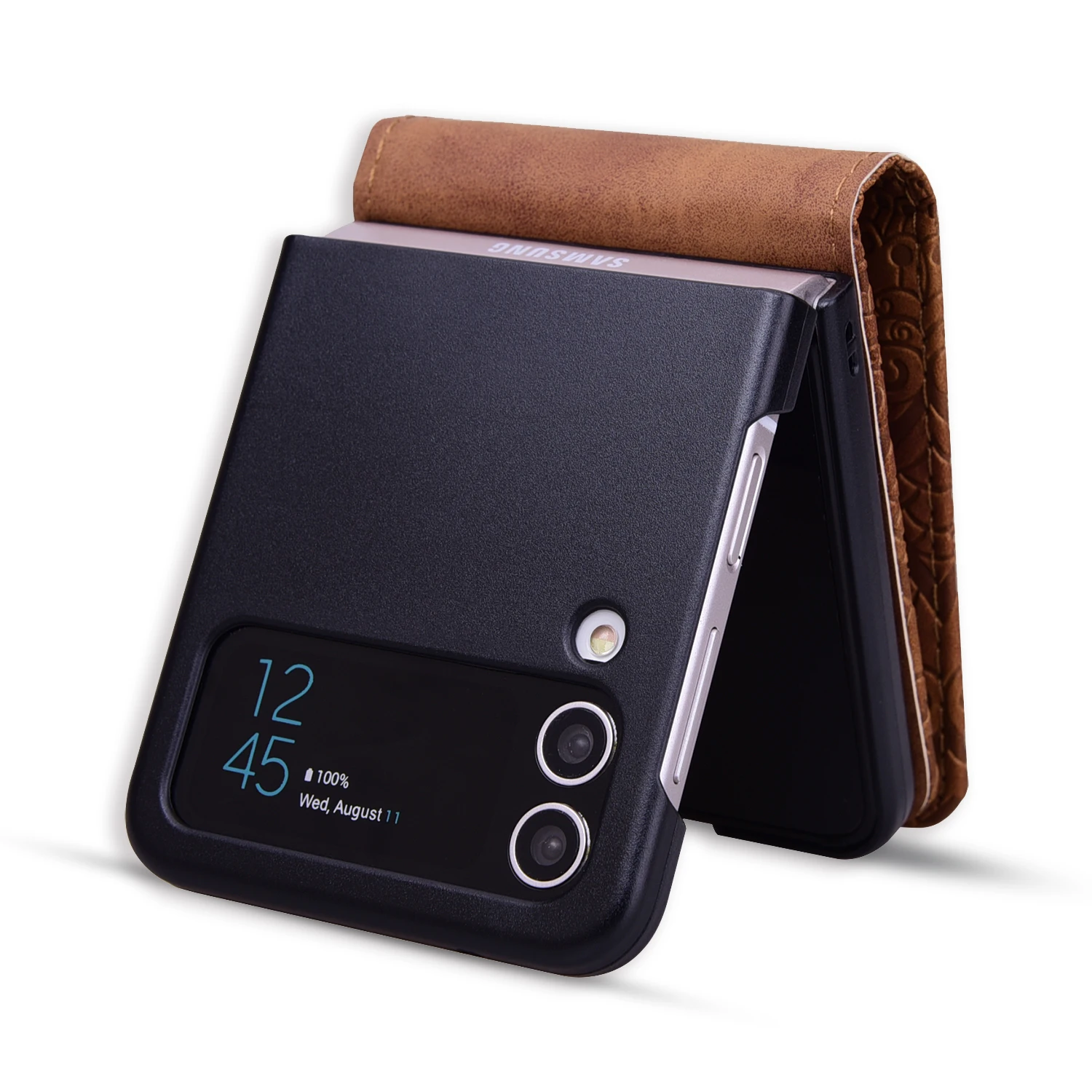Leather Holder Wallet Card Phone Case for Samsung Galaxy Z Flip 5 4 3 5G Flip4 5G Flip3 Matte Feeling 3D Eming Cover Fundas smile