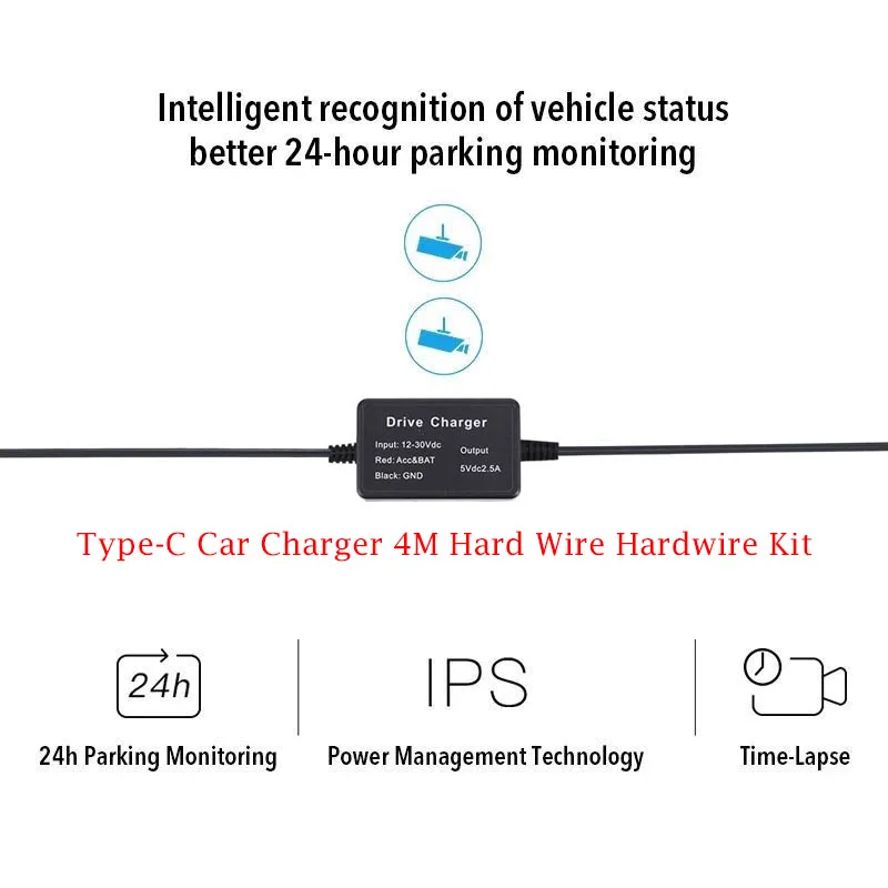 for DDPAI Mini 5 12/24V Type-C USB Car Charger 4M Hard Wire Hardwire Kit for DDPAI Mini 5/ Z40 / Z50 / Mola N3 Pro Dash Cam