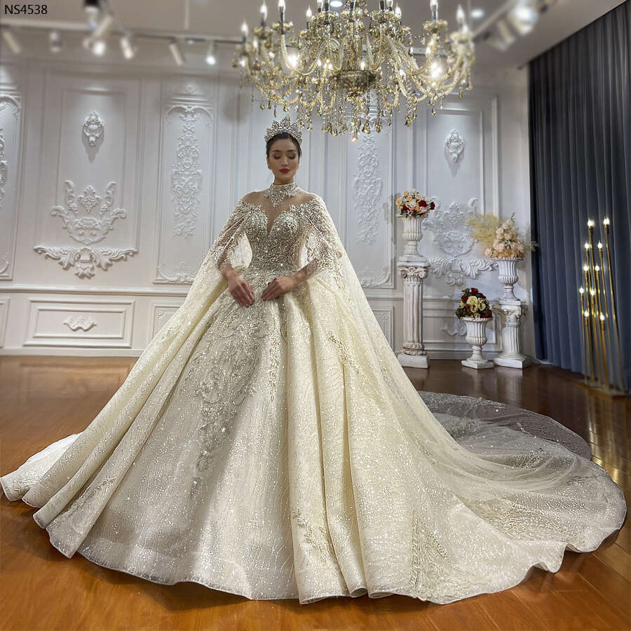 Customized Lace Wedding Dress For Mariage With Long Cape NS