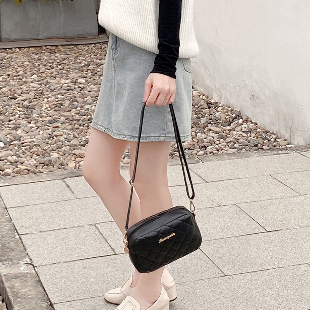 Black Lingge Embroidery Handbags PU Leather Luxury Women Messenger Bag Small Shoulder Bag Crossbody Bag Fashion Storage Pouch