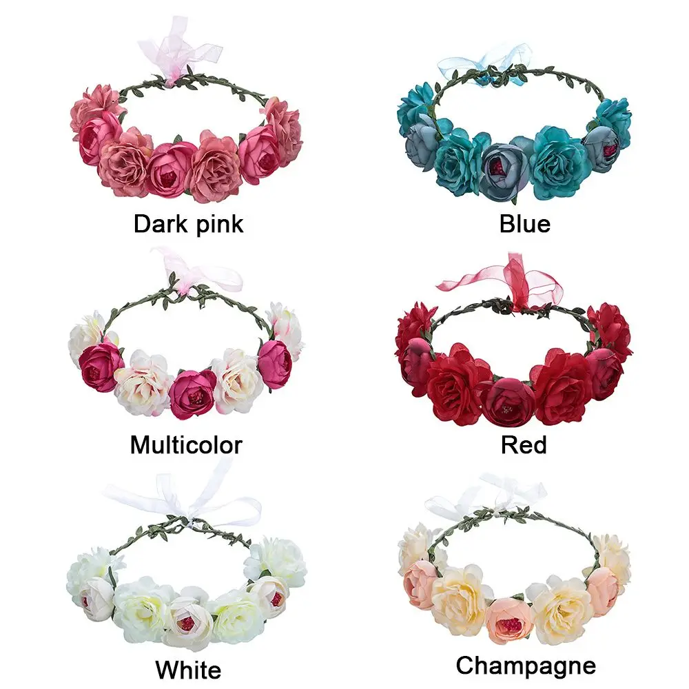 Bohemia Women Flower Wedding Crown Headbands Hair Wreath Bridal Garland Festivals Hair Accessories Photo Props Party Headwear smile
