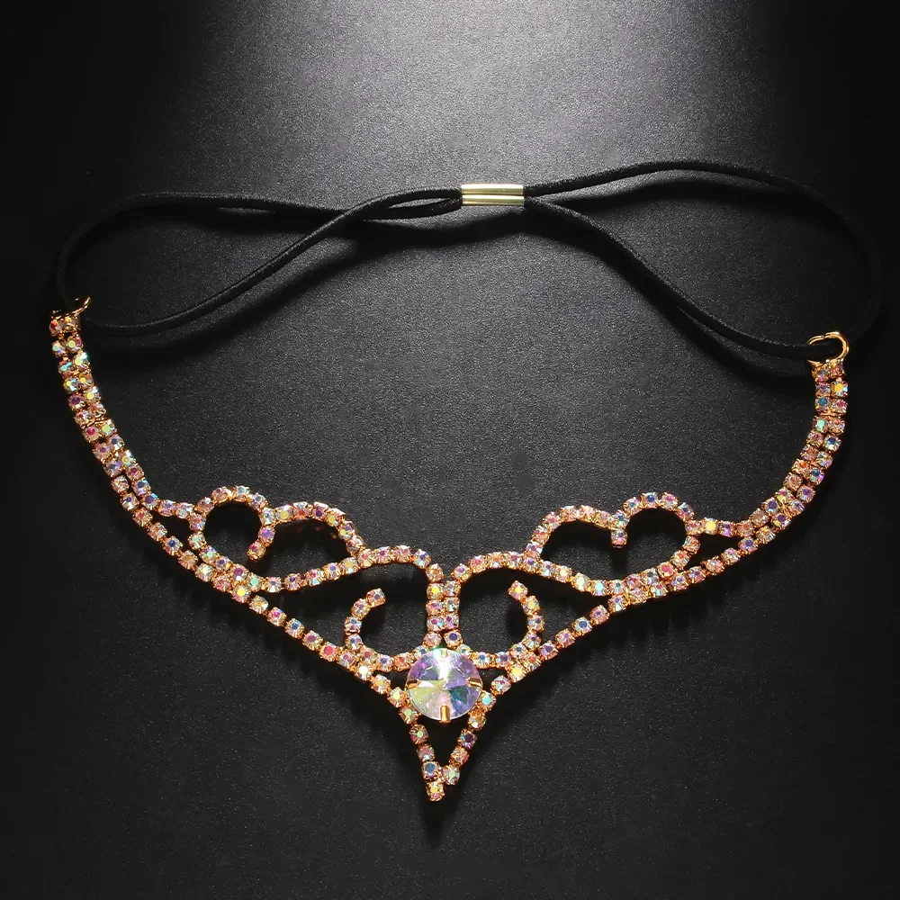 AB Rhinestone ddmysmile V Boho Shape Forehead Chain Headband Hair Jewelry For Women Party Crystal Headband Tiara Wedding Accessories Smile
