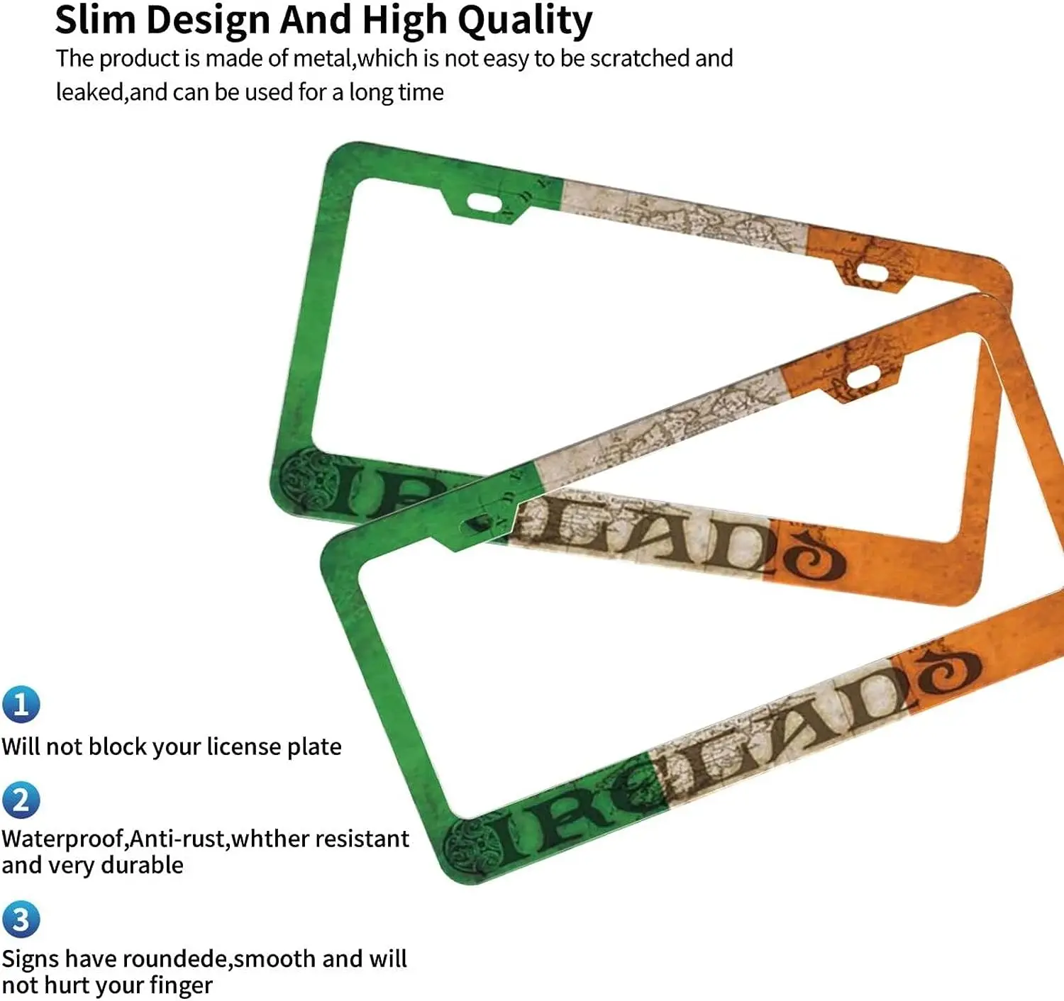 Ireland Vintage Sets ddmysmile 2 Flag Irish Metal License Plate Frame Auto Decorative Frames Cars Protector Cover Holder For US Standard Smile