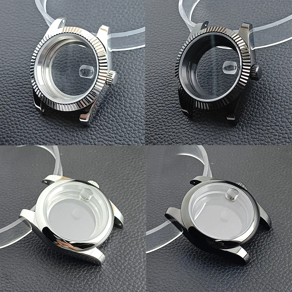 / siery NH35 36mm black Men's Steel Case Fit NH35 NH36 Movement Case Sapphire Crystal Glass Case 20mm Strap Watch Box smile /