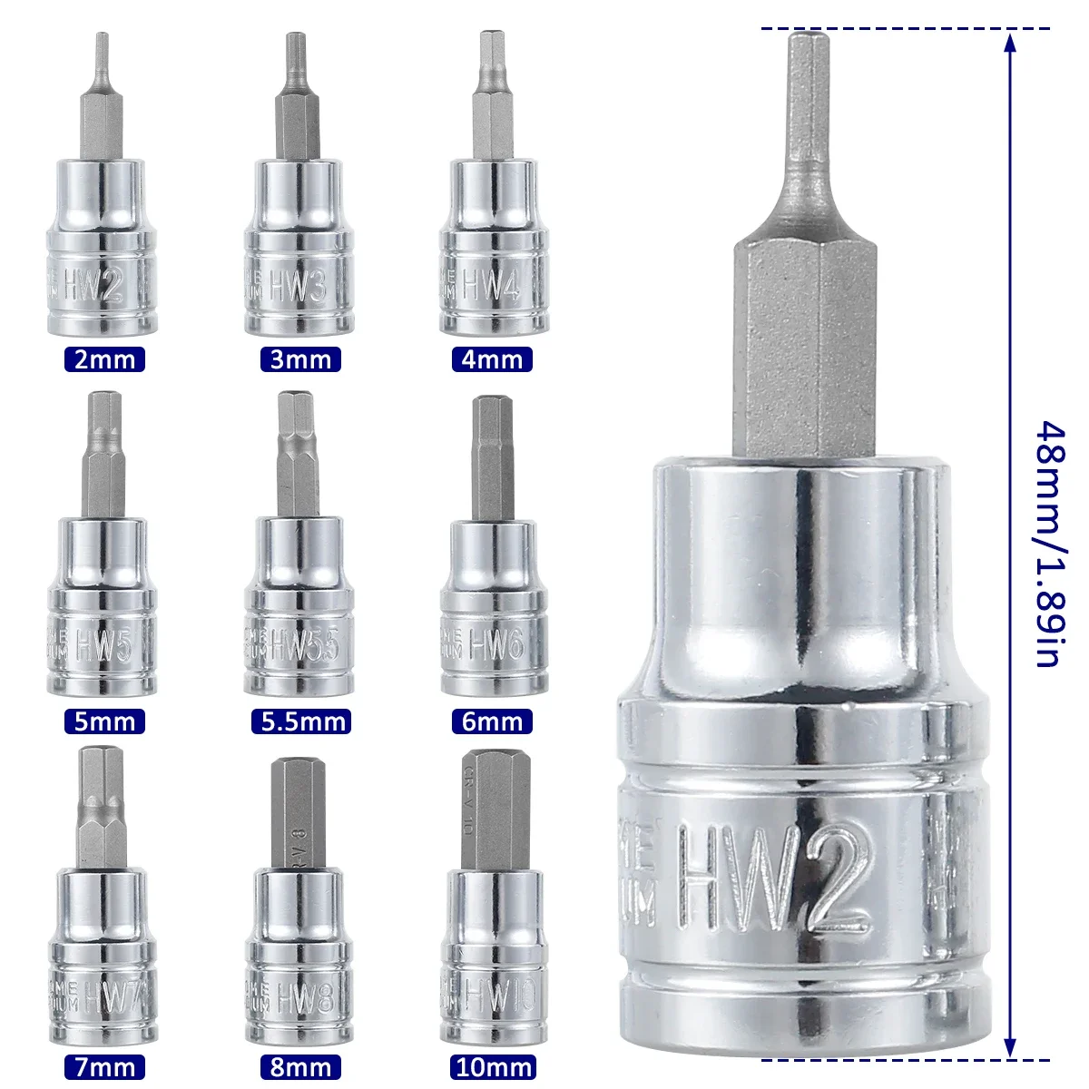 Bit Socket Hex 9Pcs Set Sturdy Allen Key Sockets Professional 3/8inch Drive Drill Metric Tools Kit Durable Impact Socket Set smile