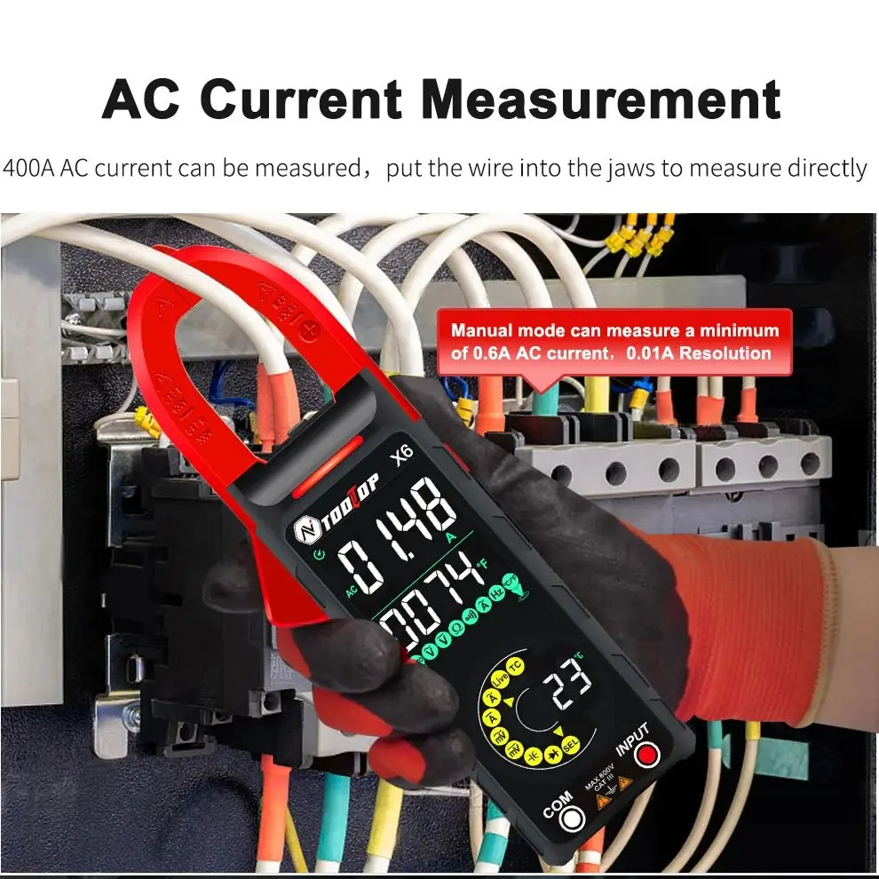 TOOLTOP X6 400A 600V DC/AC Clamp Multimeter AC DC Current Voltage Tester Hz Capacitance NCV Ohmic Diode Clamp Meter