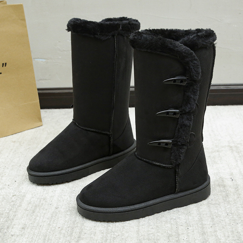 designer boot Cross border winter velvet fashion snow boots for women's warm and non slip cotton shoes with cow horn buckle for foreign trade 78f