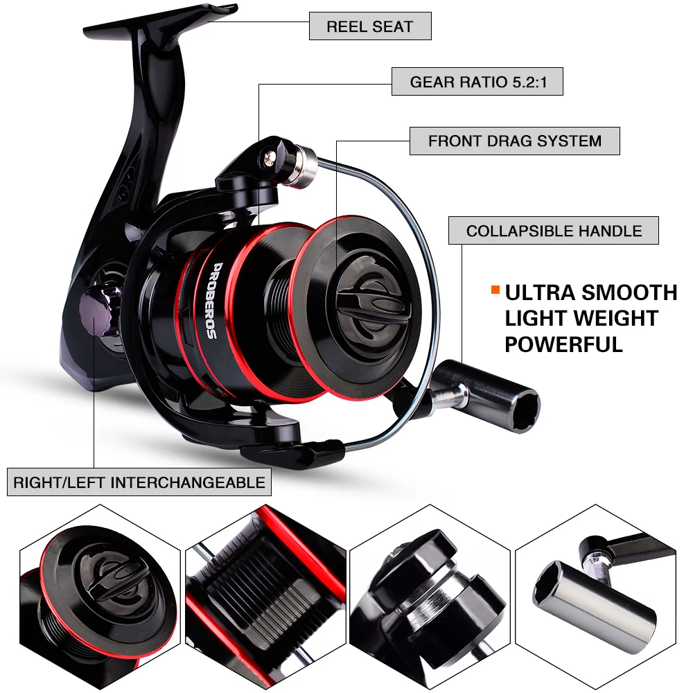 1.8m Telescopic Casting PROBEROS Fishing Combo Portable Ultralight Rod and 4.8:1 Gear Ratio Fishing Reel Lures Hooks Line Kit smile