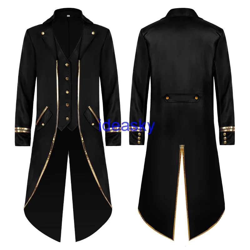 Costume Classic Medieval Men Jacquard Stand Collar Larp Viking Cosplay Jacket Coat Fake collar Victorian Renaissance Clothing smile