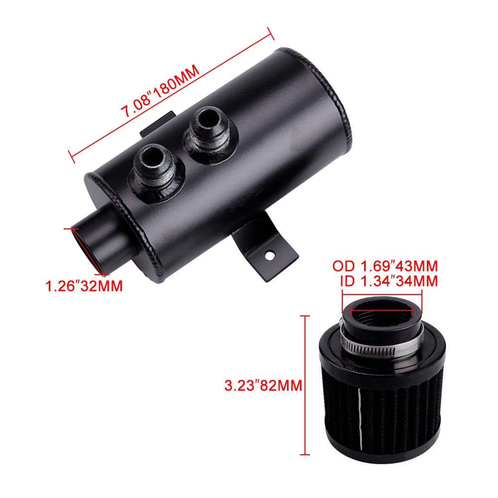 Oil Catch Can Tank with Breather Filter Aluminium 10 AN Round 750ml Brushed Baffled Universal Separator Bracket HS03