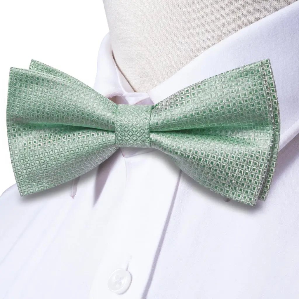 Sage Hi-Tie Green Jacquard Bowties for Men Silk Butterfly Tie Bow Tie Hanky Cufflinks Wedding Party Gift Bowtie Wholesale smile