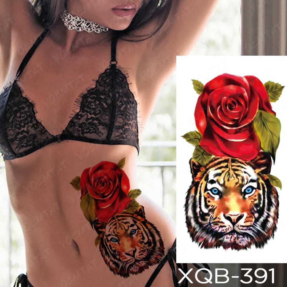 Waterproof temporary tattoo sticker rose snake flower tattoo lace tiger dragon body art arm fake sleeve tattoo female W241109
