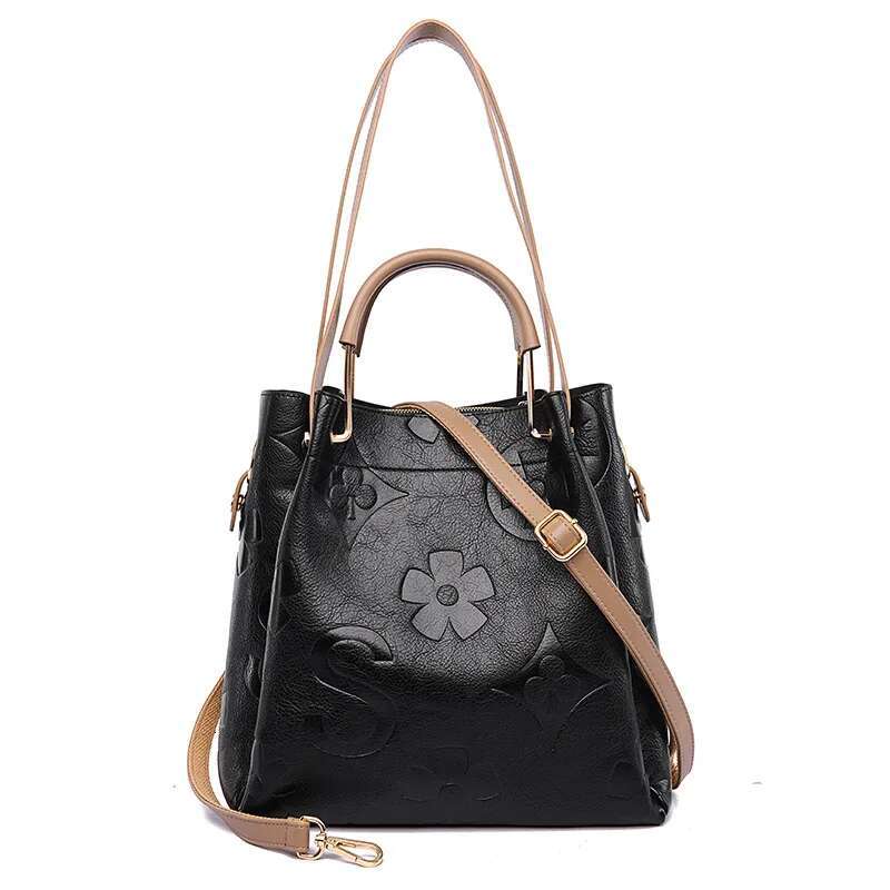 New Fashion PU Leather Textured Emed Pattern Bucket Bags Designer Large Capacity Women's Handbag Shoulder Bag