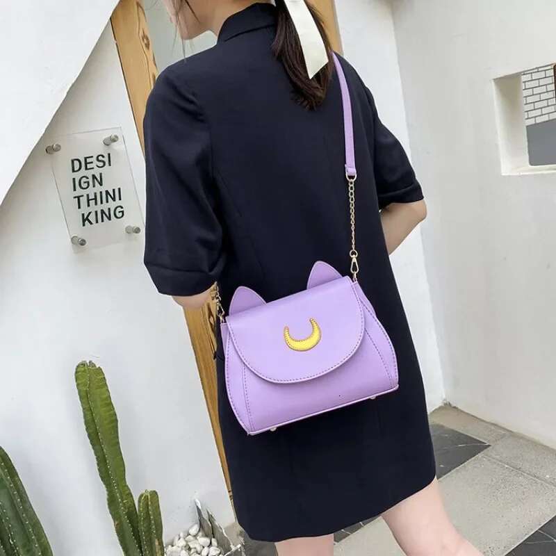 Summer Sailor Moon Ladies Handbag Black Luna Cat Shape Chain Shoulder PU Leather Women Messenger Crossbody Small Bag Purses