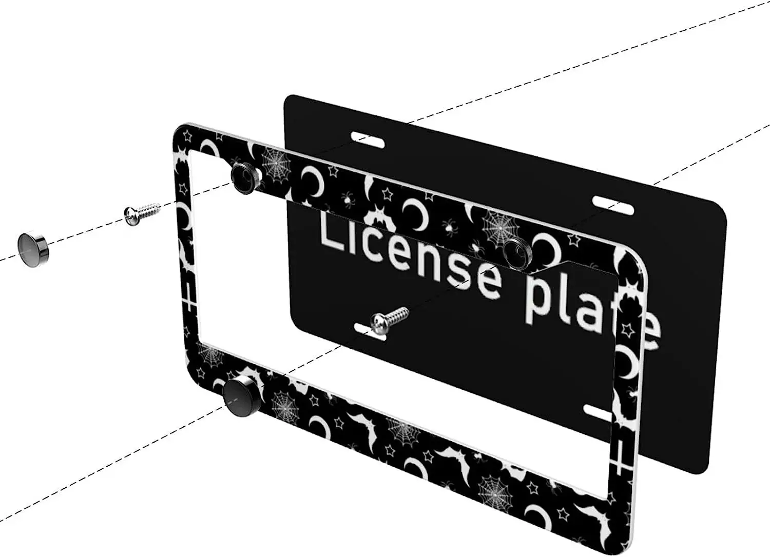 Frame Goth License Plate 2 Pack Halloween ddmysmile Gothic Skull Car Accessories Aluminum Metal License Plate Cover For All Car Models Smile