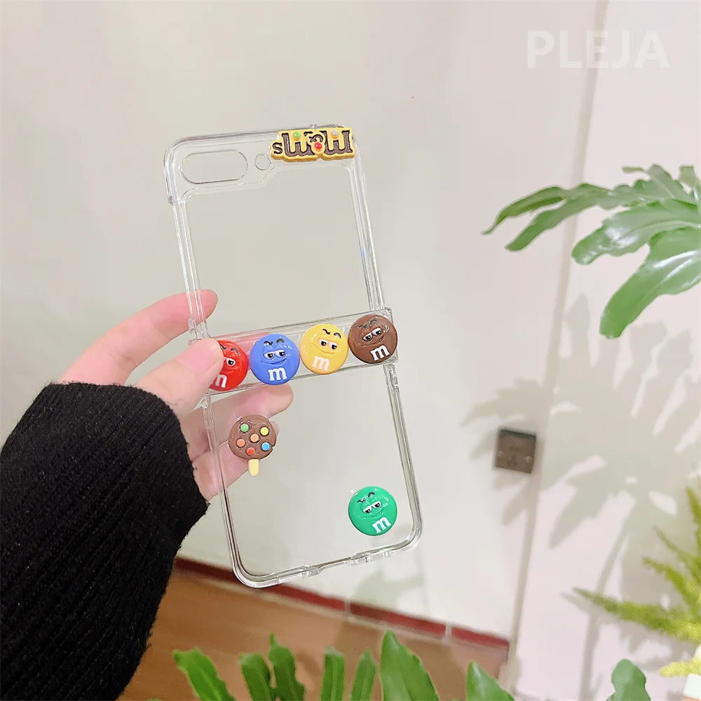 Hinge Korean Cute Chocolate Case ddmysmile For Samsung Galaxy Z Flip 5 4 3 Flip3 Flip4 Flip5 Zflip5 With Candy Beads Bracelet Chain Cover Smile