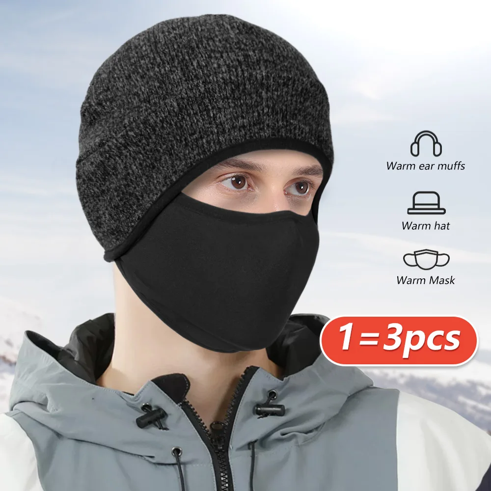 Ear 2-in-1 Winter Hat Warmer Men Women Windproof Face Mask Cover Bandana Ski Running Cycling Sports Helmet Liner Caps Men Women smile