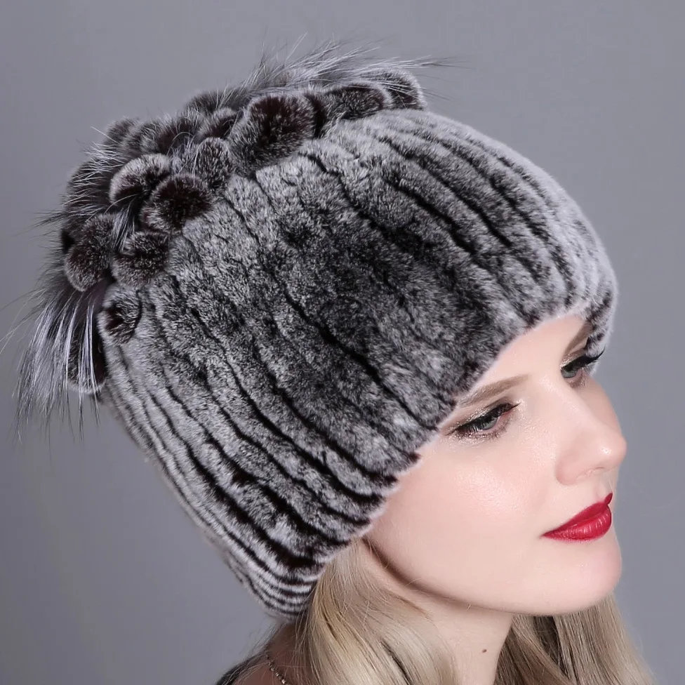 Knitting Rex Rabbit Fur Women's Fur Hat Is Warm And Thickened. It Is Warm In Autumn And Winter. Women's Colorful ddmysmile Knitting Hat Smil