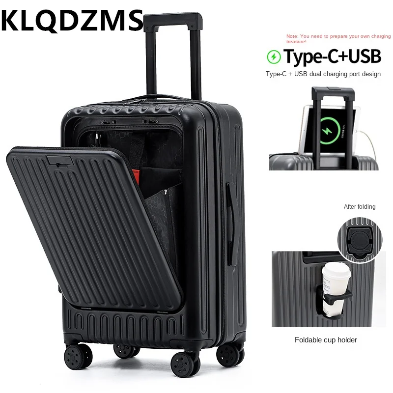 KLQDZMS High Quality Luggage 24"26" Front Opening Trolley Case 20 Inch Boarding Box Women's Travel Bag USB Charging Suitcase