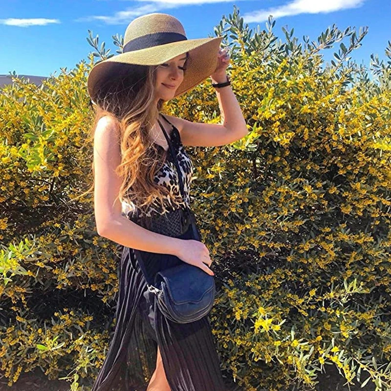 FURTALK Summer Beach Hat Women Large Straw Big Brim Sun Hats UV Protection Foldable Roll Up Floppy Cap chapeu feminino 240409