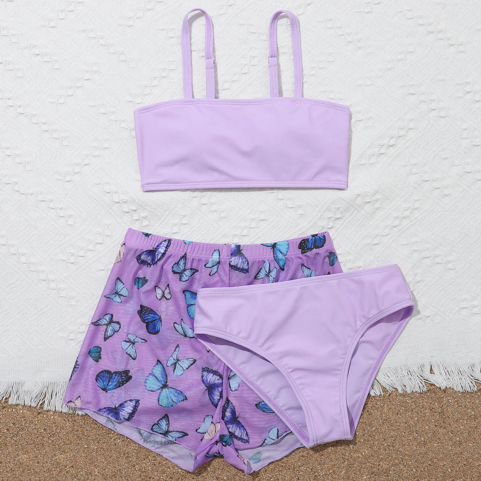 Swimwear Baby Summer Toddler Girl's 3 Piece Swimsuits Purple Buttrerflies Prints Bikini Bathing Suit Briefs Girls Bikini Beach smile
