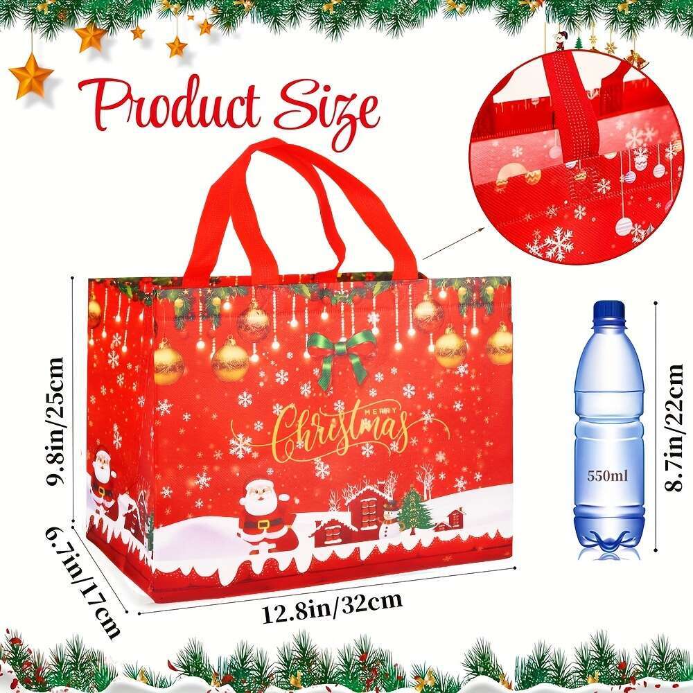 Christmas 8/16pcs Large Gift Tote Bags with Handles Reusable Non-woven Shopping Bags, Suitable for New Year Happy.