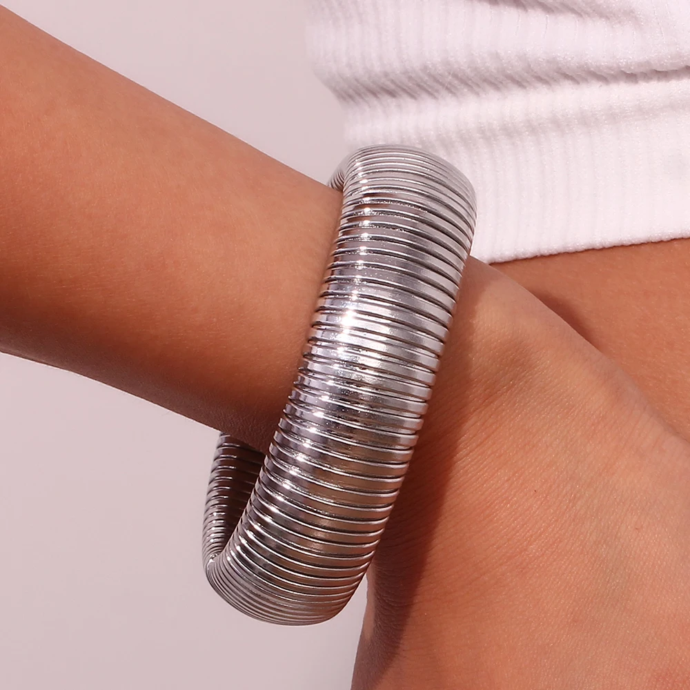 Chunky ddmysmile Wide 20Mm E.B.Belle Gold Plated Sier Color Arm Wrist Bracelet Bangles Women Pulseras De Acero Inoxidable Para Mujer Smile