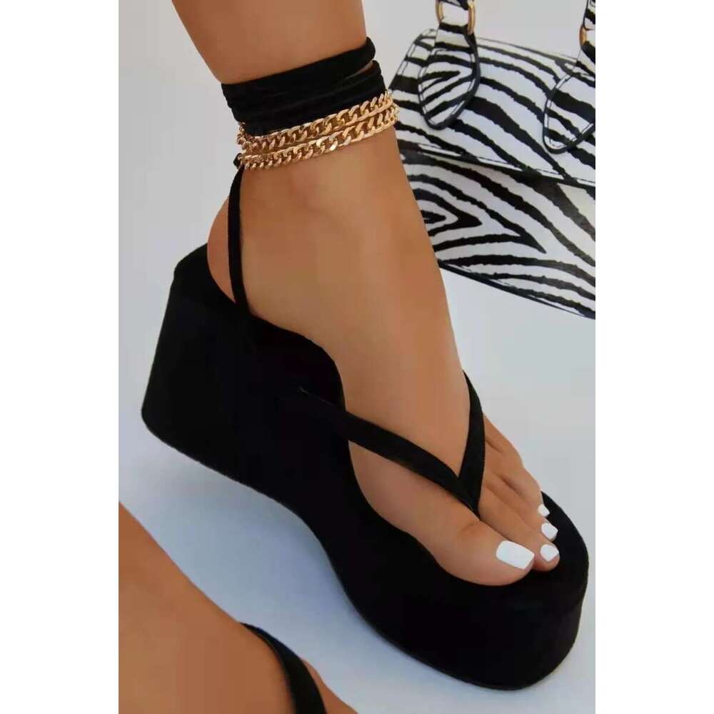 Sexy Wedges Sandals Women's Shoe Female Metal Chain Fashion Platform Shoes 2025 Summer Ladies Clip Toe Ankle Strap Casual Sandal