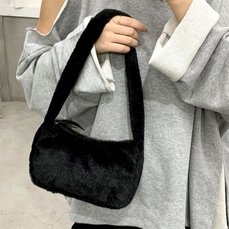 Plush Shoulder Bags For Femme Luxury Designer Soft Winter Ladies Clutch Purse Handbag Cute Fashion Female Party Underarm Bag